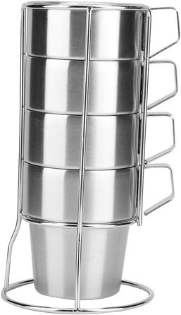 Елегантний набір кавових чашок з нержавіючої сталі з тримачем для тривалого використання, для домашнього кафе, нержавіюча сталь 304, комплект з 4 предметів