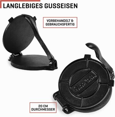 Прес для тортильї Uno Casa 20 см - Прес для тако, надміцна чавунна тортилья - Roti Maker Bonus 100 шт. пергаментний папір