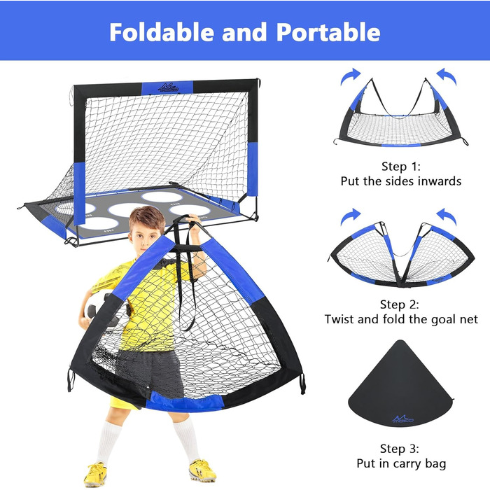 Футбольні ворота MoKo для саду, великі висувні ворота-сітка 150120 см з цільовою дошкою, портативне футбольне тренувальне обладнання для дітей, спортивні ігри на свіжому повітрі, чорний синій, 4*3 фути -