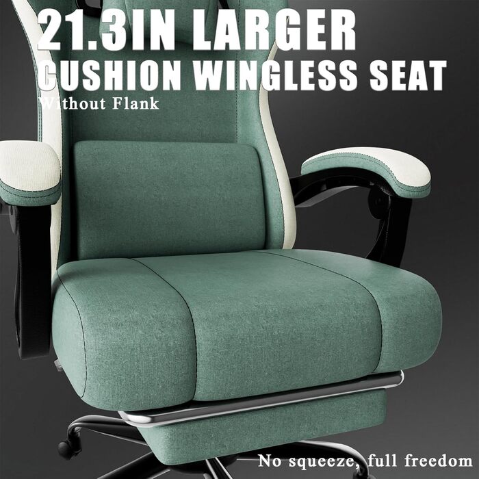 Ігрове крісло Cavabien, комп&39ютерне крісло з високою спинкою з тканини, оббивкою з пружинним блоком Pocket Spring та підставкою для ніг, ігрове крісло з регульованою висотою, підголівником та поперековою опорою (синє)