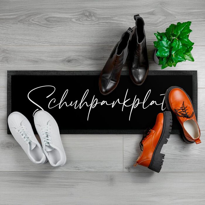 Декоративний килимок для дверей True Statements 120x40 см з написом Парковка для взуття - Надзвичайно тонкий килимок для дверей з нековзною підкладкою та велюровою поверхнею - Декоративний килимок для коридору та дому - Подарунок на новосілля Парковка для