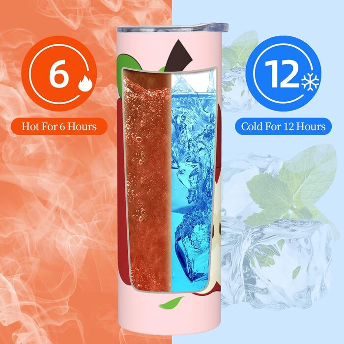 Кухоль з прямою трубочкою, 590 мл, мультяшний, червоні фрукти, принт, дорожній кухоль, підходить для кемпінгу, офісу та дому