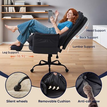 Крісло-реклайнер Bestier з підніжкою, регульована спинка на 135 у кількох положеннях, поворотні підлокітники на 90, вельветова оббивка, крісло для телевізора, зручні сидіння для вітальні та спальні, чорний колір, 120 x 76 x 71 см