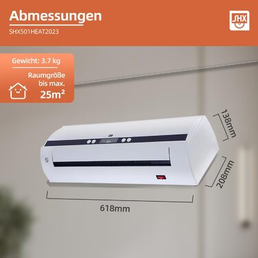 Настінний вентилятор-обігрівач SHX PTC 2000 Вт SHX501HEAT2023 нагрівальний елемент PTC, 2 рівні нагріву, 3 режими роботи, 2000 Вт, електронний термостат, програмування таймера, пульт дистанційного керування, білий