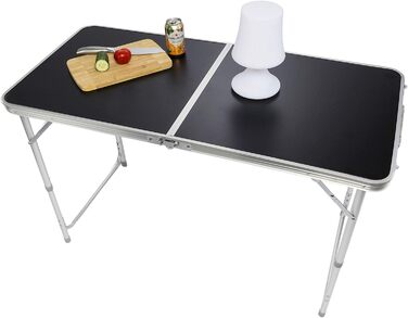 Складаний багатофункціональний стіл, багатоцільовий стіл, кемпінговий стіл, розкладний стіл, ринковий стіл, стіл з регульованою висотою для обклеювання шпалерами, бічний столик для кемпінгу в саду для фестивалів та ринків (чорний 120 x 60 см)