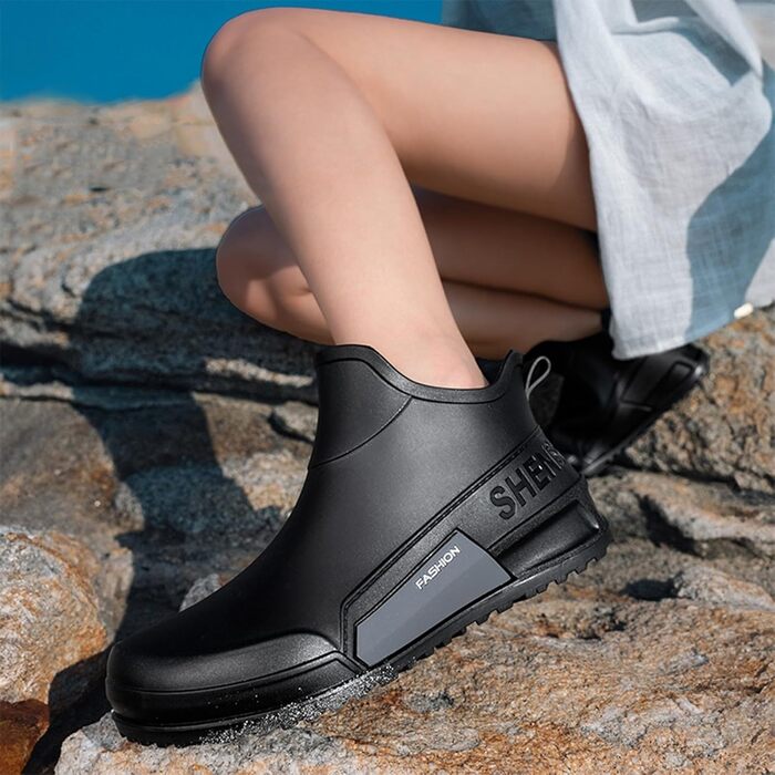 Гумові чоботи BILIKEYU для жінок та чоловіків, плоскі, нековзні, водонепроникні гумові чоботи для роботи, риболовлі, миття автомобіля, кухні, гумові чоботи, короткі чоботи, розмір 39, сірі