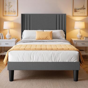 М&39яке ліжко 120x200 см, каркас ліжка з узголів&39ям та рейковою основою, м&39який каркас ліжка, міцне тканинне ліжко для дорослих та підлітків, темно-сірий колір, 120x200 см