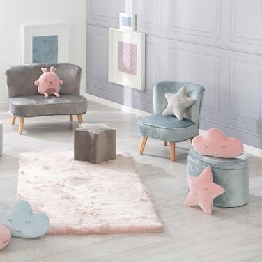 Дитячий стілець roba Lil Sofa з місцем для зберігання - Овальний стілець з блакитної оксамитової тканини - М&39який пуф для дитячих кімнат - Висота сидіння 27 см Овал Світло-блакитний/Небесно-коричневий