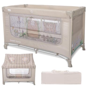 Дитяче ліжечко Lorelli з балдахіном та колесами, 2 в 1 дитяче ліжечко та манеж Sweet Home, ліжечко від народження до 15 кг, бічний вхід, складне, включаючи сумку для перенесення, бежевий