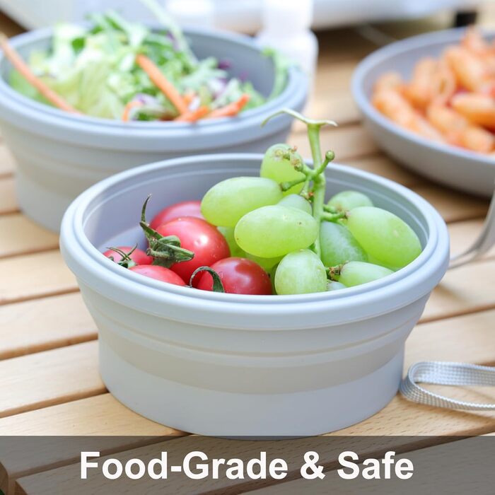 Набір столових приборів для кемпінгу, тарілки, миски, чашки для 2 осіб, складний портативний набір кемпінгових тарілок і мисок, набори кемпінгового посуду для кемпінгу, подорожей та активного відпочинку, сірий, 2 особи