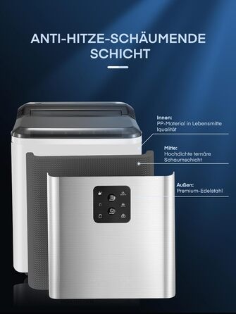 Переможець тесту машини для кубиків льоду 14 кг Льодогенератор Самоочисний льодогенератор, 2 розміри кубиків льоду, час виробництва 6 хв, тиха машина для приготування кубиків льоду до 40 дБ, інфрачервоний датчик, нержавіюча сталь, NORTHCLAN