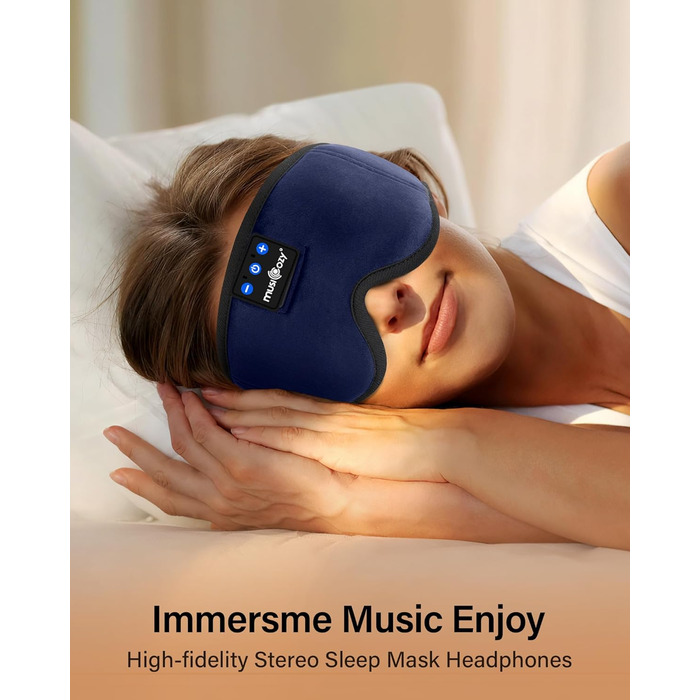 Навушники для сну Bluetooth Eye Mask для тих, хто спить на боці, навушники Musicozy Sleep Mask із вбудованим мікрофоном і динаміками, мяка маска для сну для подорожей/дрімоти (блакитний)