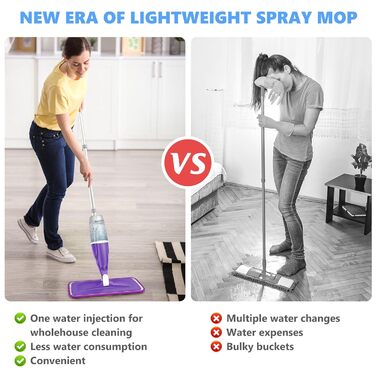 Спрей-швабри для миття підлоги, Papclean Microfibre Floor Mop Flat Mop Wet Dry Mop with 4 Washable Pads 440ml Refillable Bottle fo