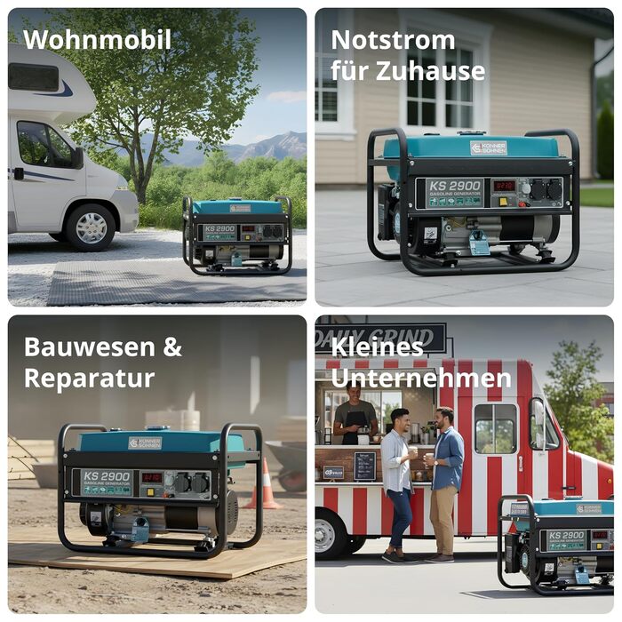 Бензиновий генератор K&S Knner&Shnen KS 2900, аварійний генератор потужністю 2900 Вт, 2x16A (230 В), 12 В, генератор з (AVR), генератор з індикатором рівня оливи, захистом від перевантаження та короткого замикання, генератор