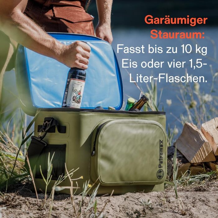 Сумка-холодильник Petromax для зберігання крижаних продуктів протягом кількох днів Незалежна від живлення та акумулятора Водонепроникна блискавка Для кубиків льоду та пакетів з льодом 22 літри Оливкова