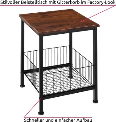 Журнальний столик tectake з місцем для зберігання, журнальний столик із сітчастим кошиком, тумбочка 40 x 40 x 55,5 см, декор для спальні, декоративні меблі для вітальні, підставка для рослин - індустріальне темне дерево, рустикальний індустріальний темно-