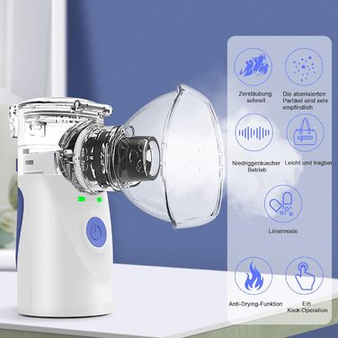Інгалятор BIAOQINBO, інгалятор для дорослих та дітей, інгалятор-небулайзер з маскою для обличчя та мундштуком, надлегкий, маленький, зручний для перенесення (синій)