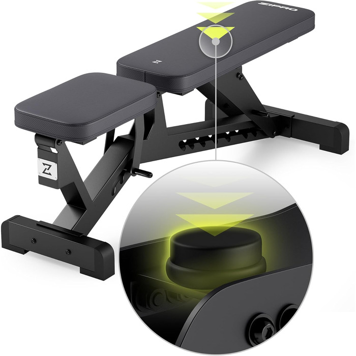 Регульована лава ZIPRO Pumpiron, лава для штанги з вантажопідйомністю 350 кг, фітнес-лава з 8-позиційною регульованою спинкою, 3-позиційне регульоване сидіння, тренувальна лава для дому або спортзалу, лава для сидячих пресів