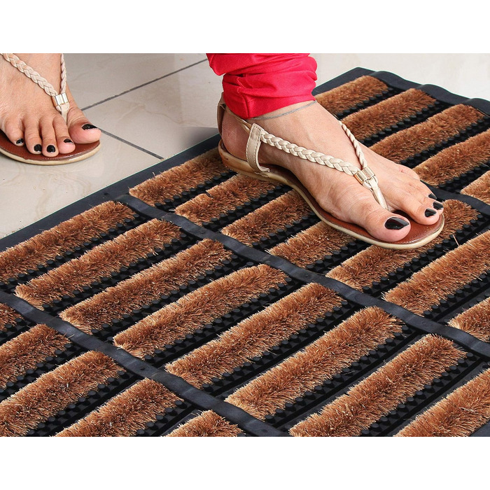 Килимок для дверей Coco&Coir преміум-класу з кокосу Кокосовий килимок з нековзним ПВХ Вхідний килимок Для використання всередині та зовні приміщень 45 x 75 см (прямокутний)