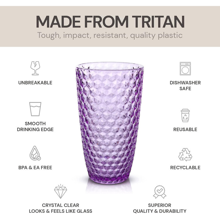 Стакани BELLAFORTE Laguna Beach з ударостійкого пластику Tritan, високі, 540 мл, небиткий посуд для напоїв на відкритому повітрі,