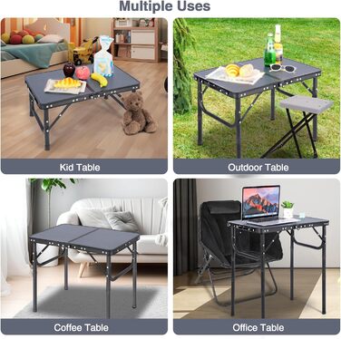 Невеликий розкладний стіл REDCAMP, регульований по висоті, легкий портативний кемпінговий стіл 60 см Д x 40 см Ш (4 рівні висоти) із сітчастим шаром, для використання в приміщенні та на вулиці, балкон, ринок, кухня, темно-сірий 60*40 см (4 рівні висоти)