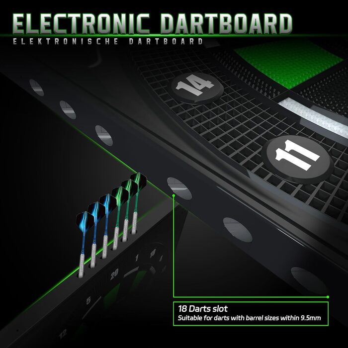Електронна мішень для дартсу Cyeelife з німецьким голосом та РК-екраном включає 12 мяких дротиків, 24 крильця, 50 наконечників та USB-зарядний пристрій стандартна мішень для дартсу