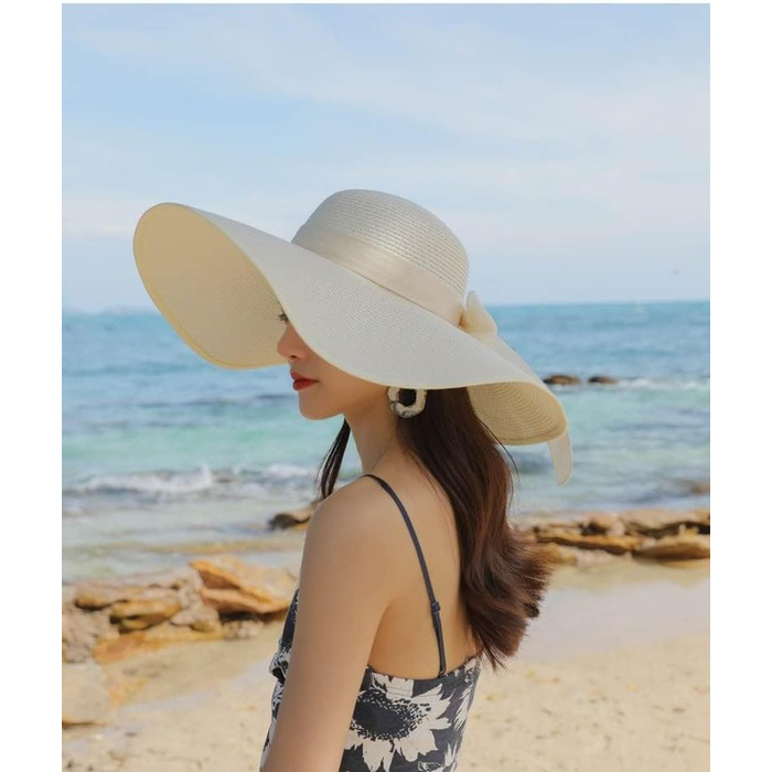 Жіночий складаний сонцезахисний капелюх із широкими полями, солом&39яний, фактор захисту від ультрафіолету 50, колір 02, колір слонова кістка