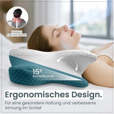 Ортопедична подушка для шиї від болю в шиї виготовлена з високоякісної піни з ефектом пам&39яті - Ергономічна подушка для шиї - Подушка для сну на боці, спині та животі - Чохол, який можна прати при 40C 61 x 40 x 12 Світло-сірий