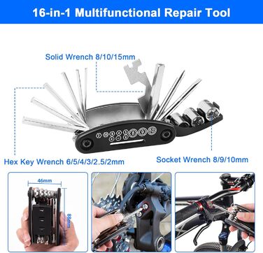 Набір для ремонту велосипеда, 38 шт. Набір інструментів Ninonly для ремонту велосипеда з багатофункціональним інструментом 16-в-1, велосипедним насосом і аварійним набором для велосипеда, необхідні для кемпінгу на гірських і шосейних велосипедах