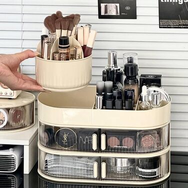 Органайзер для макіяжу, органайзер для косметики з шухлядами, зберігання косметики для догляду за шкірою, краси, ванної кімнати, туалетного столика, спальні, туалетного столика, шухляди з подвійними дверцятами