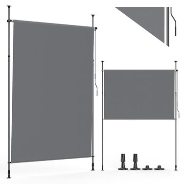 Вертикальний тент YEAUPE PRO для вулиці, 119 x 270 см, темно-сірий, не потребує свердління, кріплення тенту за допомогою ручної рукоятки, підходить для балкона, тераси, відкритого майданчика та саду, всепогодний екран для забезпечення конфіденційності 119