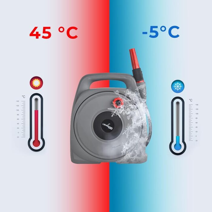 Шланг на котушці LEHMANN 10 м, для настінного монтажу, садовий шланг з переносною системою змотування, включає 2 м підвідного шланга, зєднувачі 1/2 та 3/4