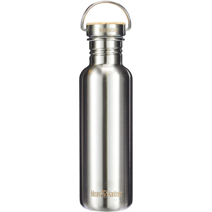 Пляшка Klean Kanteen з нержавіючої сталі з цільною бамбуковою кришкою з відблиском, матованої нержавіючої сталі
