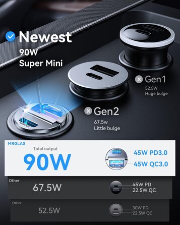Вт Прикурювач USB C PD45W & QC45W 12v USB Розетка Розподільник Міні-металевий автомобільний зарядний пристрій USB C Адаптер Автомо