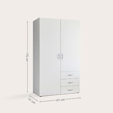 Гардероб HARRY Білий - Універсальна 2-дверна шафа для вашої спальні - 101 x 176 x 51 см (Ш/В/Г)