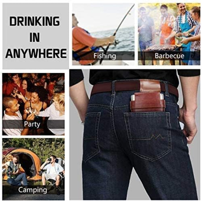 Фляга GENNISSY з нержавіючої сталі, 8 унцій, коричнева шкіряна, з 3 чашками та лійкою, 100 герметична, коричневого кольору, 236 мл