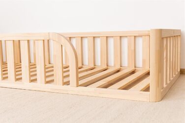 Ліжко Монтессорі, підлогове ліжко з рейковою основою, ліжко з захисними поручнями, дитяче ліжко, дерев&39яне ліжко з каркасом для хлопчиків та дівчаток, 160x90 см, натуральне дерево 160x90 см натуральне дерево - отвір для ліжка праворуч