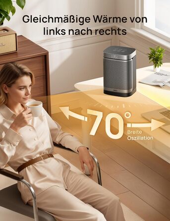 Енергозберігаючий малий електричний вентилятор-обігрівач Dreo, 1500 Вт з термостатом, коливальний електричний нагрівальний елемент 70, керамічний нагрівач PTC, тихий, режим ECO, 12-годинний таймер, захист від перегріву та перекидання, стандартний срібляст