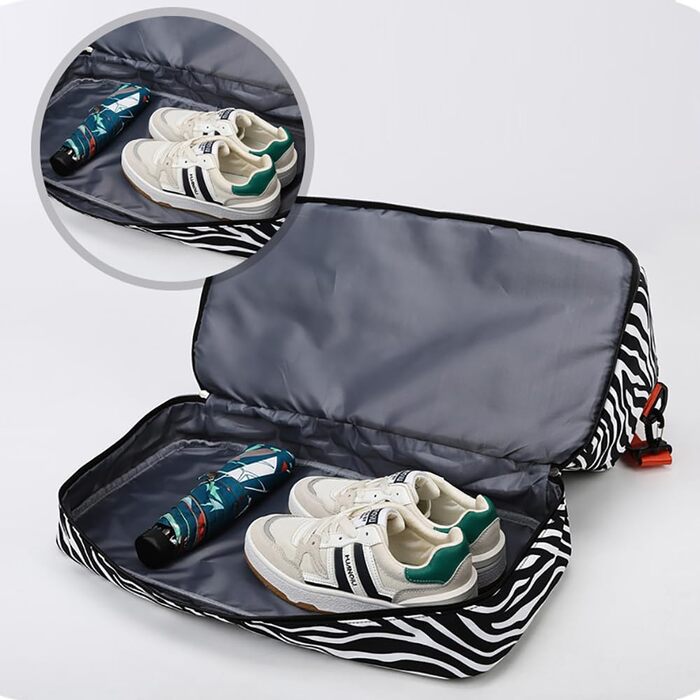 Жіноча спортивна сумка, дорожня сумка, 42,43 л, жіноча спортивна сумка для коротких поїздок з відділенням для взуття та відділенням для вологих речей, велика сумка на вихідні з зебровим та леопардовим принтом, водонепроникна, бежева, A