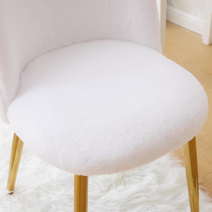 Крісло-туалет, крісло для вітальні, крісло для читання, з регульованими золотими ніжками та подушкою-бантом, імітація кролячого хутра (білий)