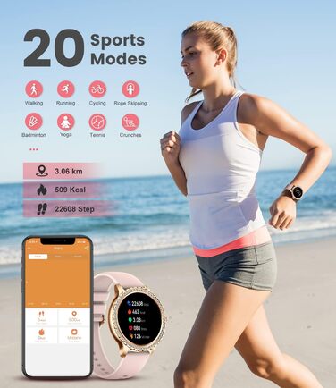 Для Android iOS Smart Watch Women 100 Sports Activity Tracker 1.32" HD Touch Screen Heart Rate Sleep Monitor Diamond Rose Gold Steel Women Smartwatch BW1845D-A