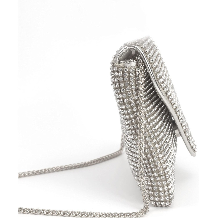 Сріблясте клатч-зчеплення з кристалами та знімним ланцюжком для вечірки, весілля, балу або банкету 06258