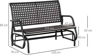 Лавка-гойдалка Outsunny Poly Rattan 70 x 120 x 84 см 2-місна зі спинкою для саду темно-сірий