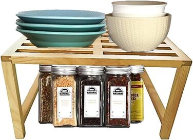 Кухонна полиця Yisen, кухонний органайзер, тримач для спецій, штабелюється, органайзер для полиць з масиву ясена для кухні, для ванної кімнати (комплект з 2 шт.)