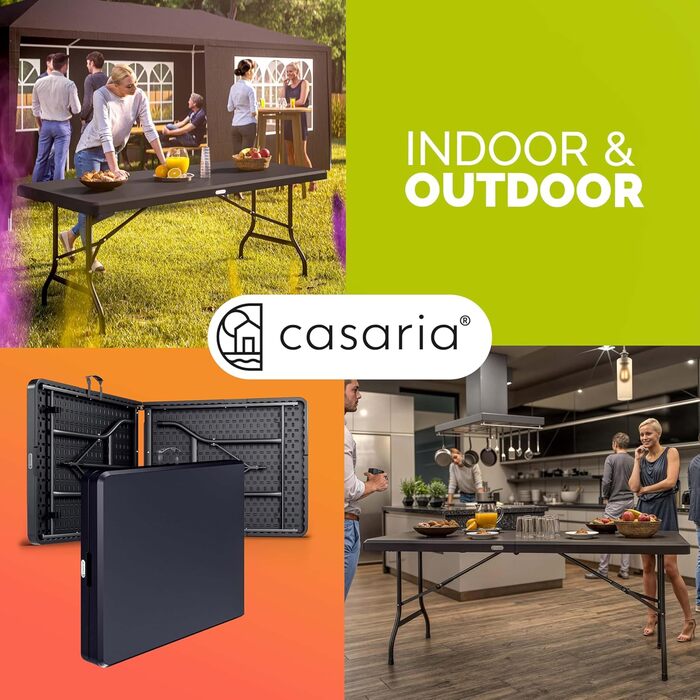 Садовий стіл Casaria 183x76 см, складний, водонепроникний, портативний, пластиковий, на 8 осіб, садовий, патіо, кемпінговий, балконний, розкладний, фуршетний, антрацит