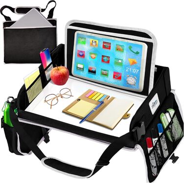 Мобільний робочий стіл для ноутбука та планшета TravelMate зручний піднос для подорожей, навчання та роботи з сумкою для зберігання, регульованим ременем та чохлом для планшета (до 15.6 дюймів), чорний