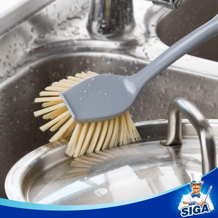 Радіальна щітка для миття посуду MR.SIGA з довгою бамбуковою ручкою, вбудованим скребком, щітка для чищення сковорідок, каструль і