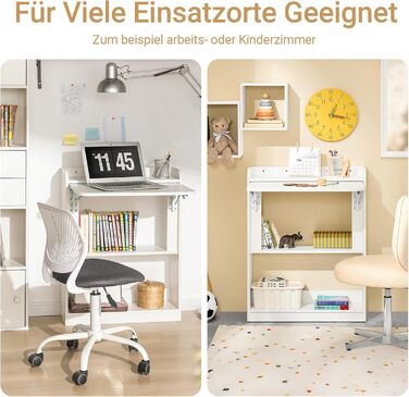 Складаний комп&39ютерний стіл з полицями Невеликий робочий стіл Офісний стіл Складаний стіл для домашнього офісу Настінний стіл Стіл для ноутбука Білий 64x82x58 см FWT92-W 64x58x82 см