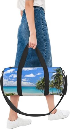 Спортивна сумка / Дорожня сумка, біла, з пляжним принтом, сумка на нічліг, чорна, універсальний розмір, сумка для подорожей