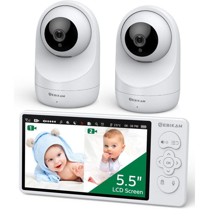 Дюймовий радіоняня Sebikam з 2 камерами, екран HD 720P, відеоняня, батарея 4000 мАг, відеоняня PTZ 355, режим VOX, нічне бачення,